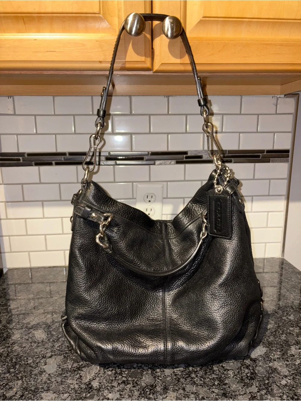 Coach Black Pebbled Leather Shoulder Hobo with Silver Hardware